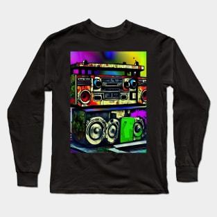 Boom Box Psychedelic Trippy Hip Hop Vibrant Gift Rap Radio Long Sleeve T-Shirt